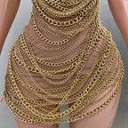 Gold Chain Sheer Mini Dress - Luxury See-Through Bodycon for Singers & Performers