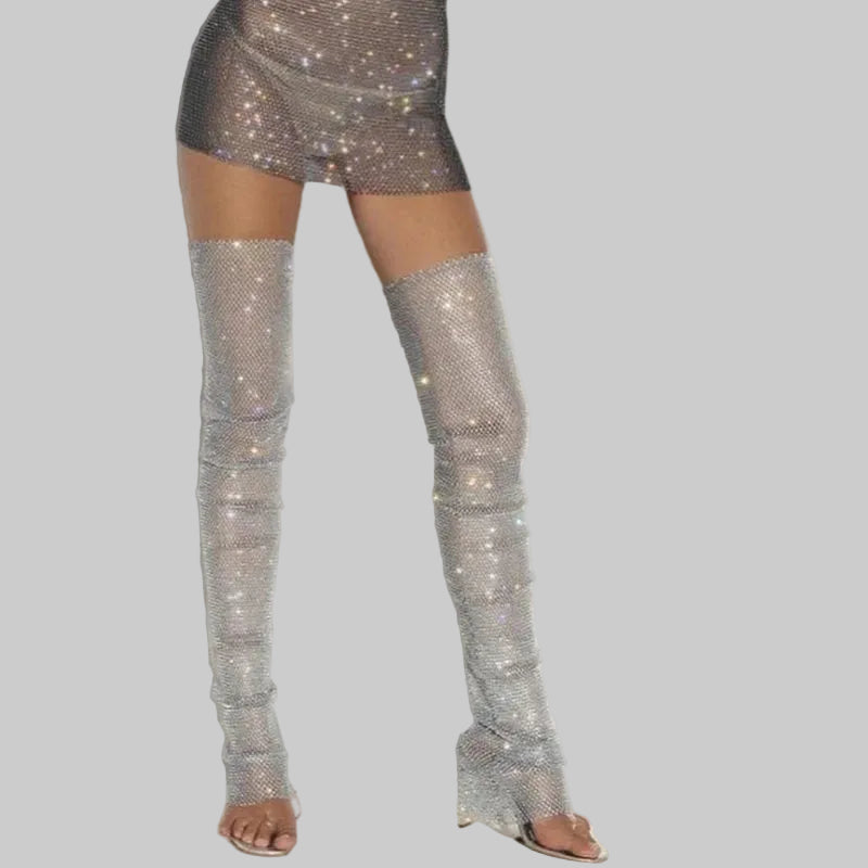 Rhinestone Mesh Leg Warmers - Sparkly Fishnet Performance Legwear