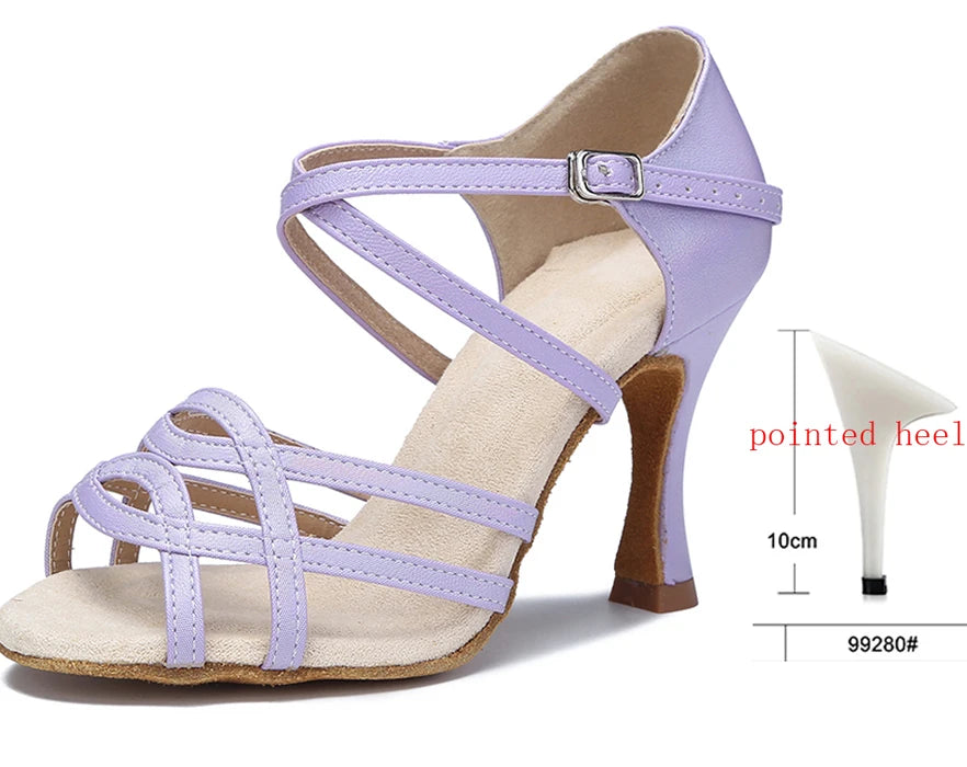 Cross-Strap Latin Dance Sandals | Cuban Heel | 6–10cm | Purple & Yellow