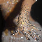 Rhinestone Opera Gloves | Sheer Mesh