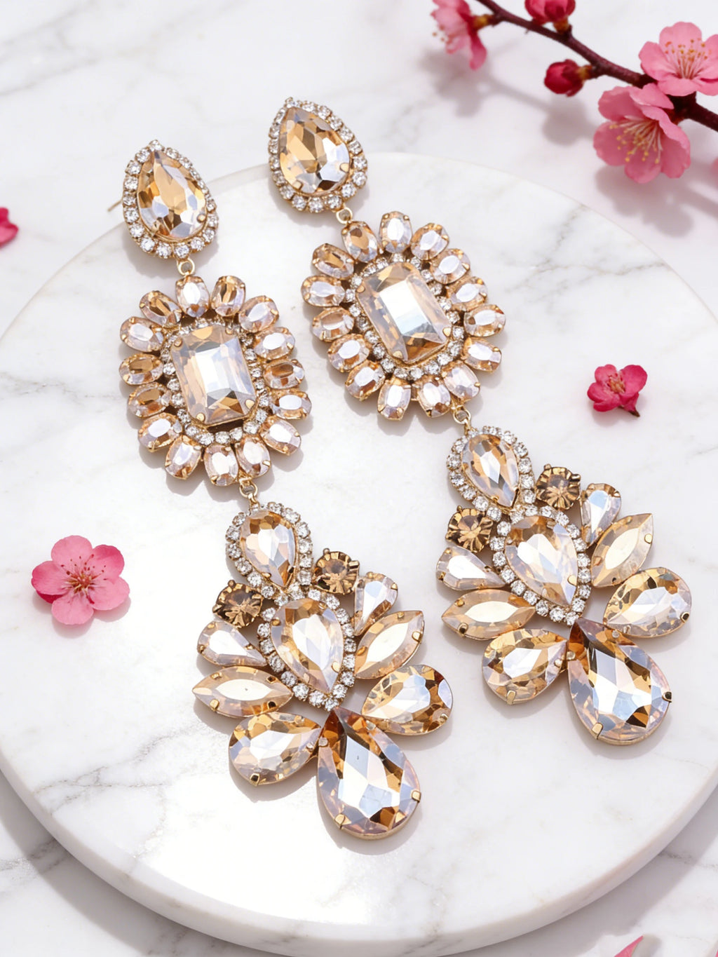 Rhinestone Water Drop Earrings | Clip or Pin