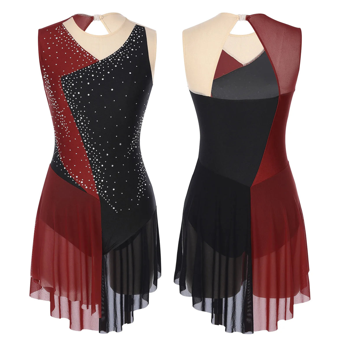 Skating Dress | Rhinestone Color-Block Mesh