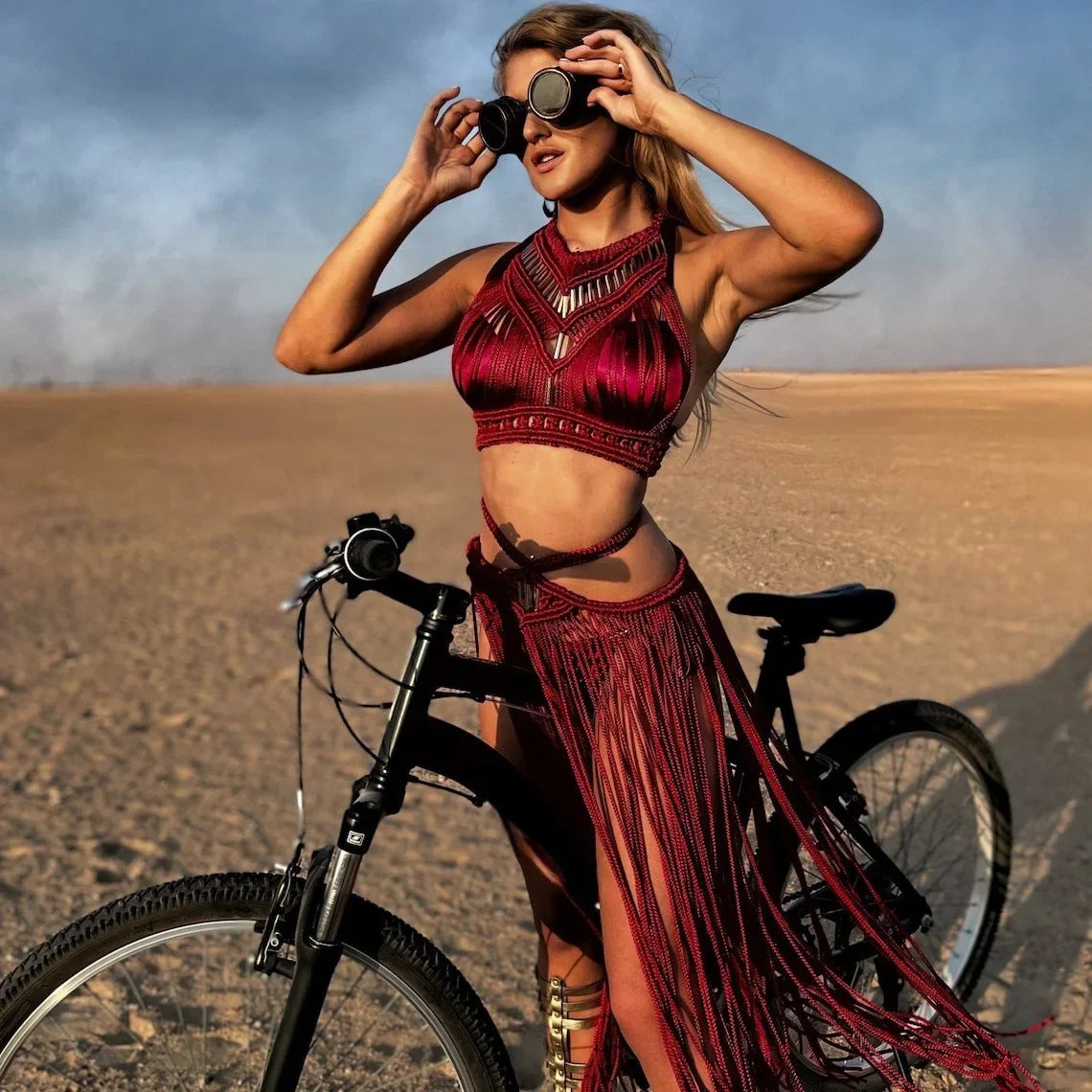 Bohemian Desert Dream Tassel Crop Top & Maxi Skirt Set - Festival & Performance Wear