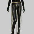 Rhinestone Tassel Skirt with Metal Sequin Waist Belt - Body Chain Skirt