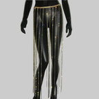 Rhinestone Tassel Skirt with Metal Sequin Waist Belt - Body Chain Skirt