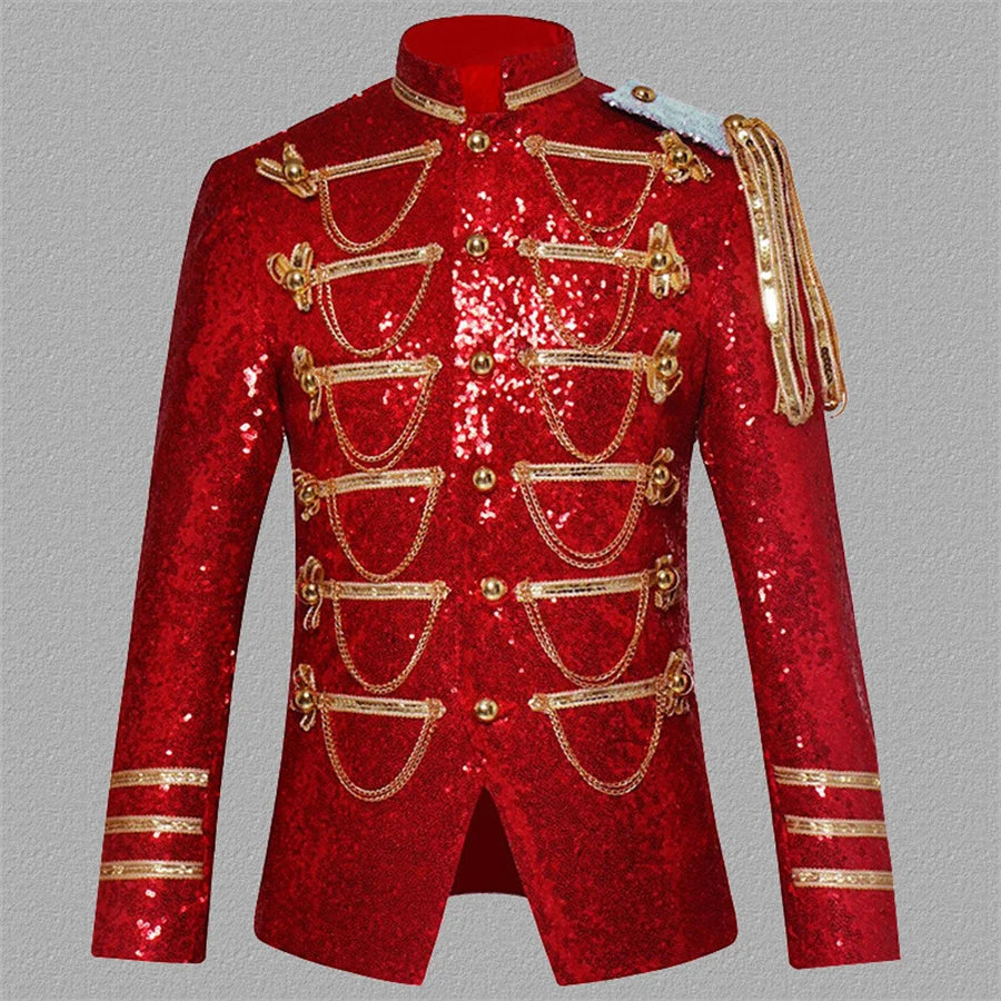 Sequin Military Jacket | Chain Detail