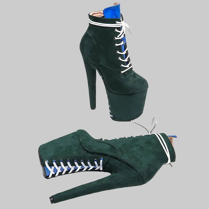 20CM Suede Mix Color Platform Ankle Boots - 8 Inch High Heel Pole Dance Boots