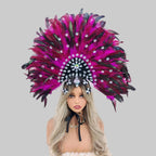Red & Black Feather Headdress - Carnival Performance Headpiece