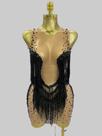 Sparkly Rhinestone Sequin Tassel Dress & Jacket — 2‑Piece Performance Set