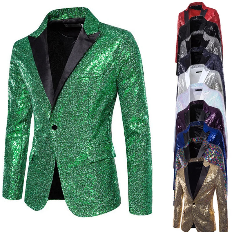 Men's Sequin Blazer | Shawl Collar | Stage & Performance | 14 Colors