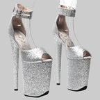 26CM Glitter Platform Sandals - Extreme 10 Inch High Heel Pole Dance Shoes