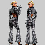 Black & White Stripes Tassel Flared Pants Coat – 2 Piece Stage Outfit