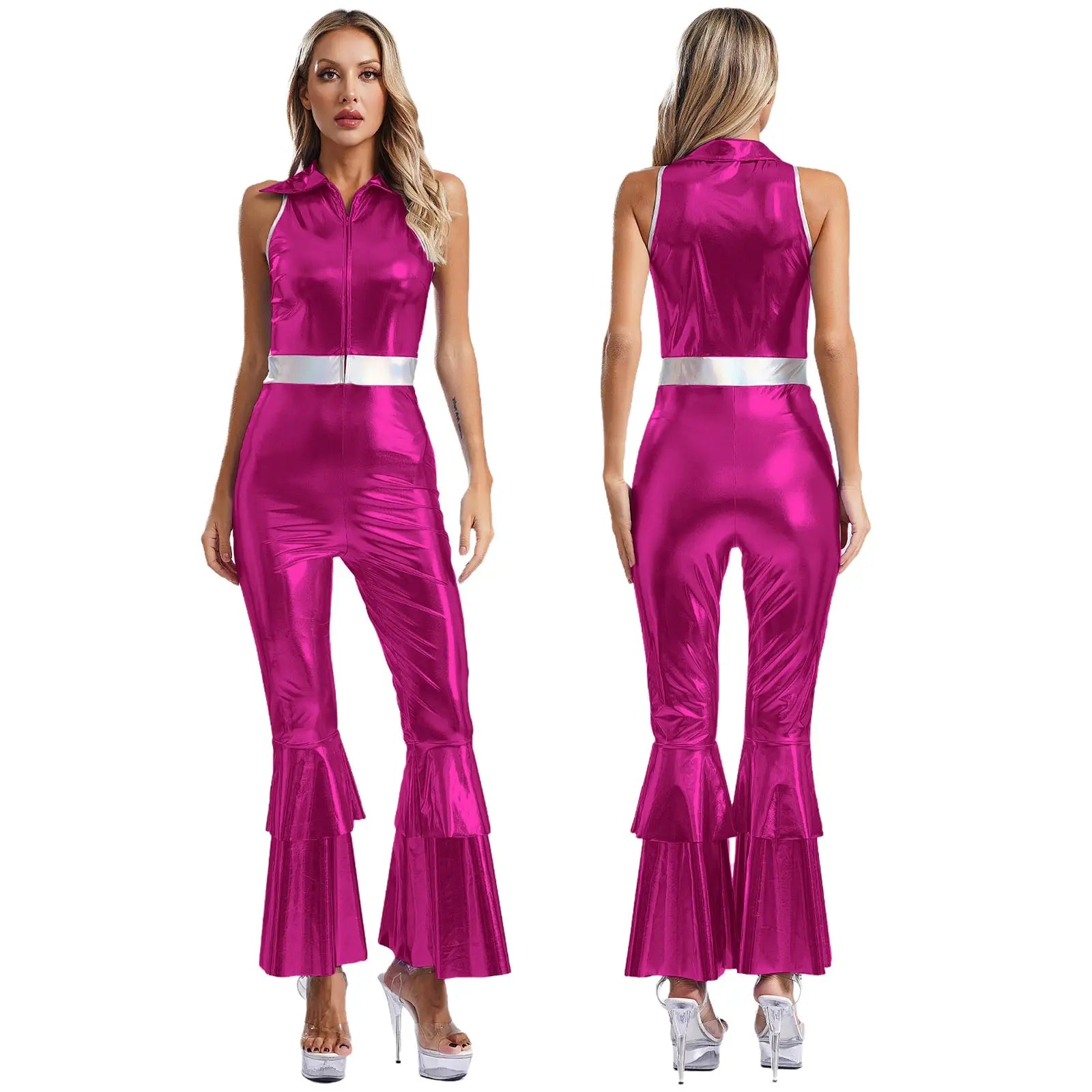 Women's Metallic Disco Jumpsuit | One Shoulder | Bell Bottom
