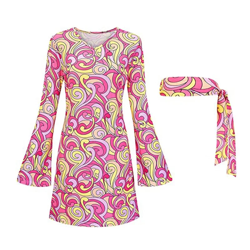 Hippie Mini Dress Set | Flare Sleeve | 60s 70s Retro