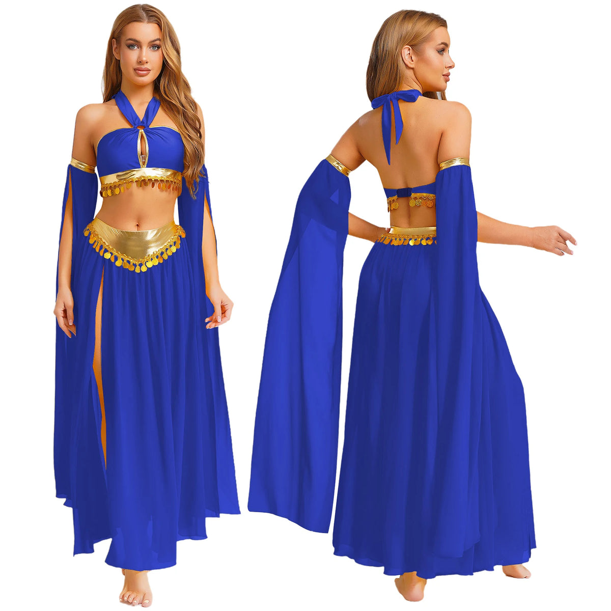 Egyptian Queen Costume | Belly Dance Crop Top & Slit Skirt