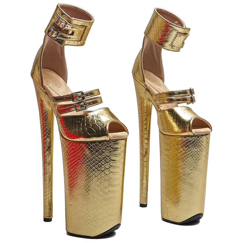 26CM Platform Pole Dance Sandals - Ultra High Heel Snake Print Performance Heels
