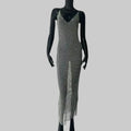 Rhinestone Fishnet Maxi Dress - Sheer Glitter Evening Gown