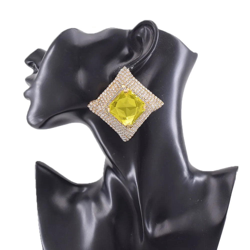 Square Rhinestone Stud Earrings | Geometric | 7 Colors