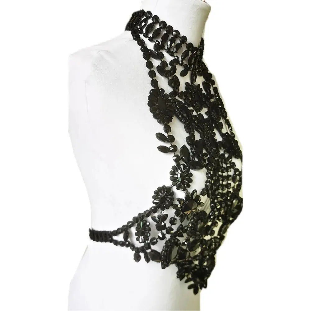 Rhinestone Body Chain Top | Stage & Drag | Black & Silver