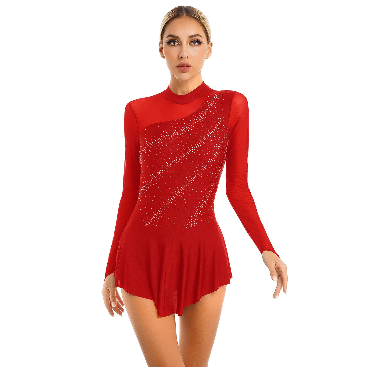 Rhinestone Skating Dress | Mesh Skirt | Long Sleeve