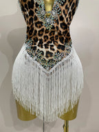 Leopard Print Rhinestone Tassel Bodysuit | Halter | S–XL