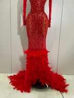 Crystal Feather Mermaid Gown | Long Sleeve | S–XL