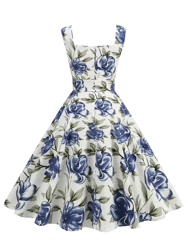 1950s Lemon Print Swing Dress | Square Neck | Sleeveless