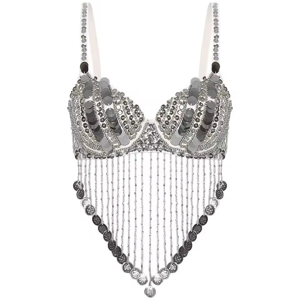 Beaded Tassel Belly Dance Bra | Tribal Coin Top
