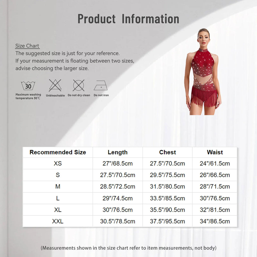 Rhinestone Tassel Leotard | Sleeveless Mock Neck | Cutout Back