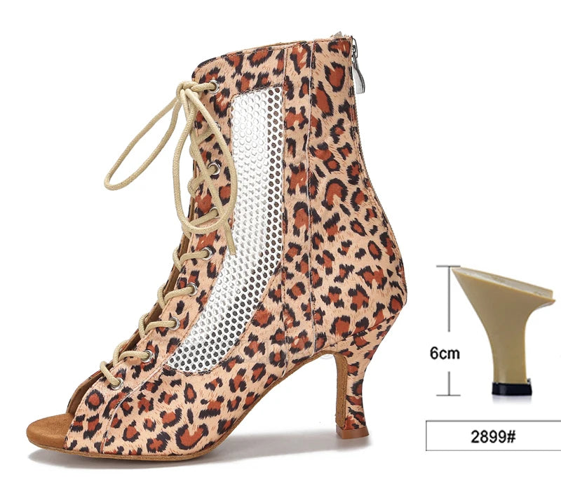Lace-Up Mesh Dance Boots | Latin & Jazz | Multi-Heel