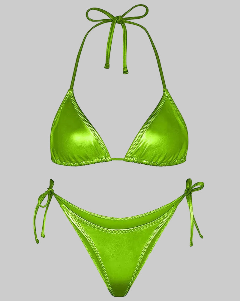 Rhinestone Bandage Bikini Set - Padded Halter Swimwear