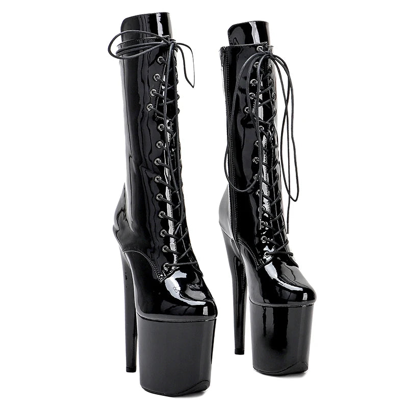 Patent Platform Ankle Boots – 8-Inch Pole Dance Heels, Pink, Wine Red & Black