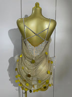Gold Coin Disc Bodysuit | Rhinestone Chain | S–XL