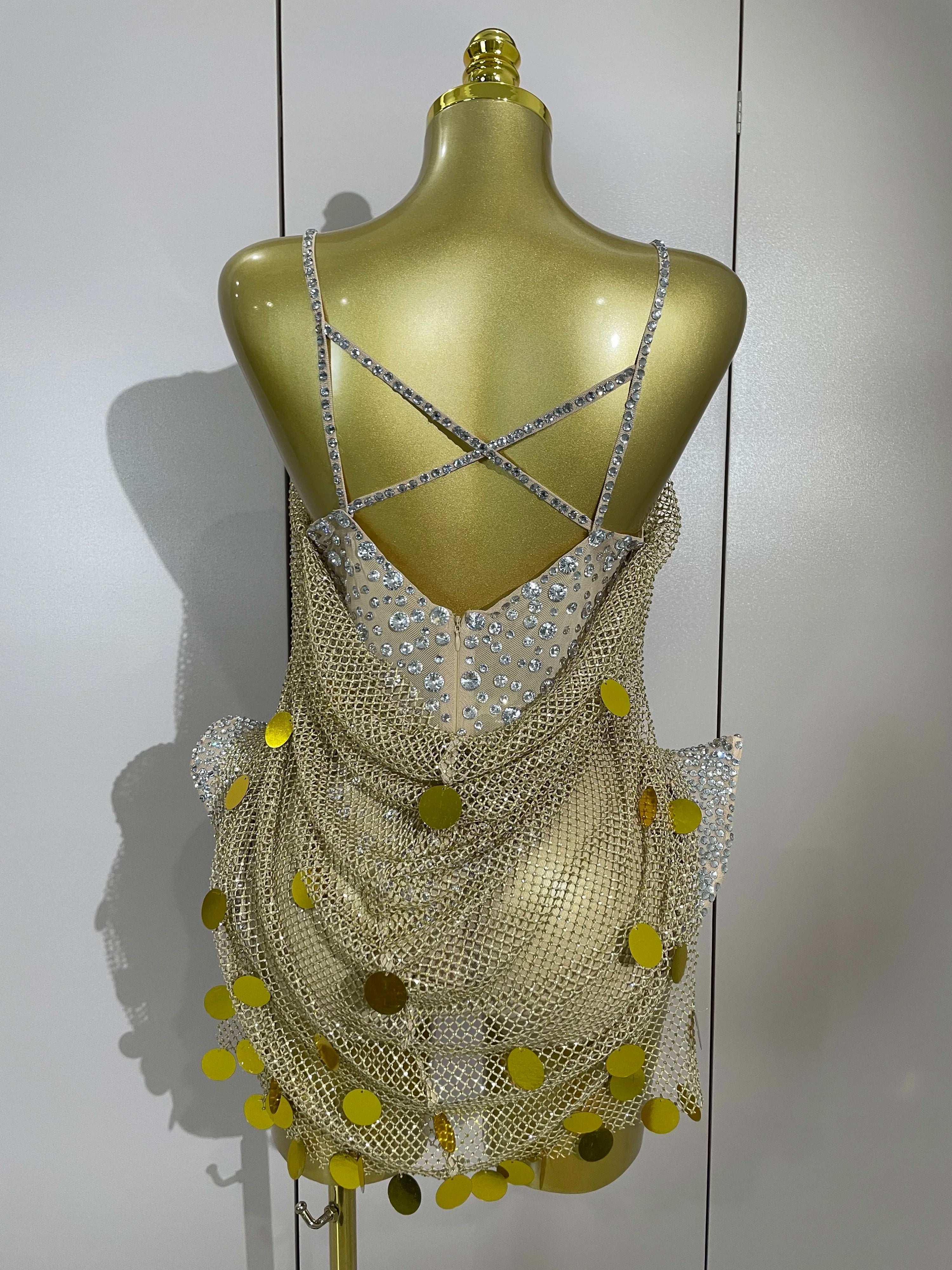 Gold Coin Disc Bodysuit | Rhinestone Chain | S–XL