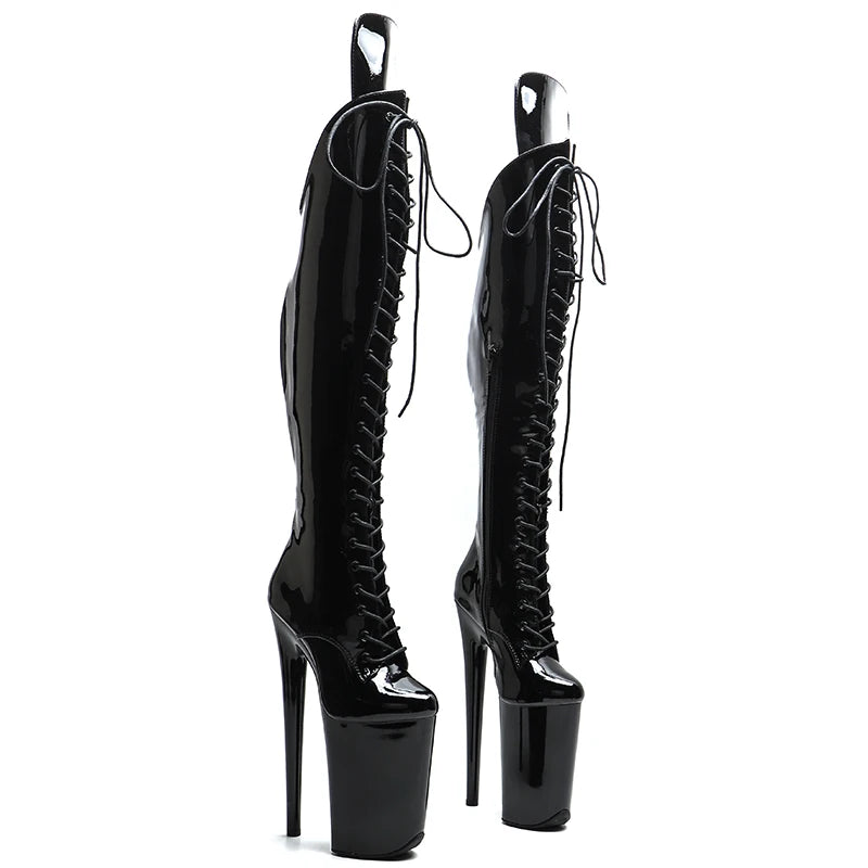 26CM Patent Platform Pole Dance Thigh-High Boots - 10 Inch High Heel Performance Boots