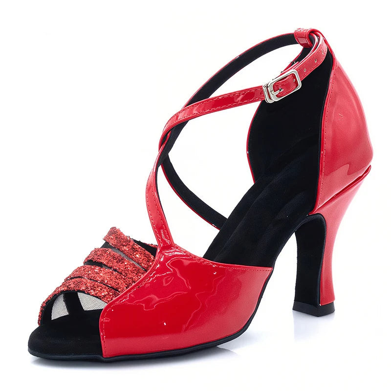 Latin Dance Heels | Red Glitter | Multi-Height