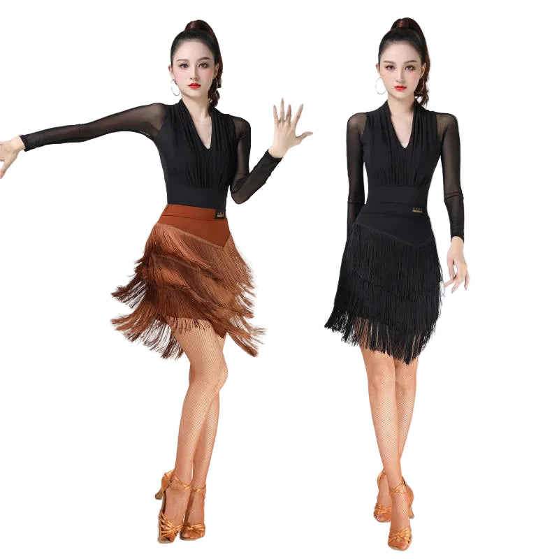 Latin Dance Skirt | Black Fringe
