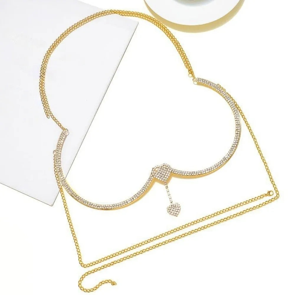 Rhinestone Body Chain | Heart & Flower | Gold & Silver