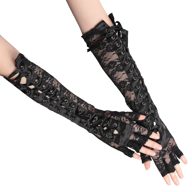 Lace-Up Fingerless Gloves | Gothic