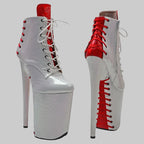 9-Inch Snake Print Platform Ankle Boots - Extreme Height Pole Dance Heels