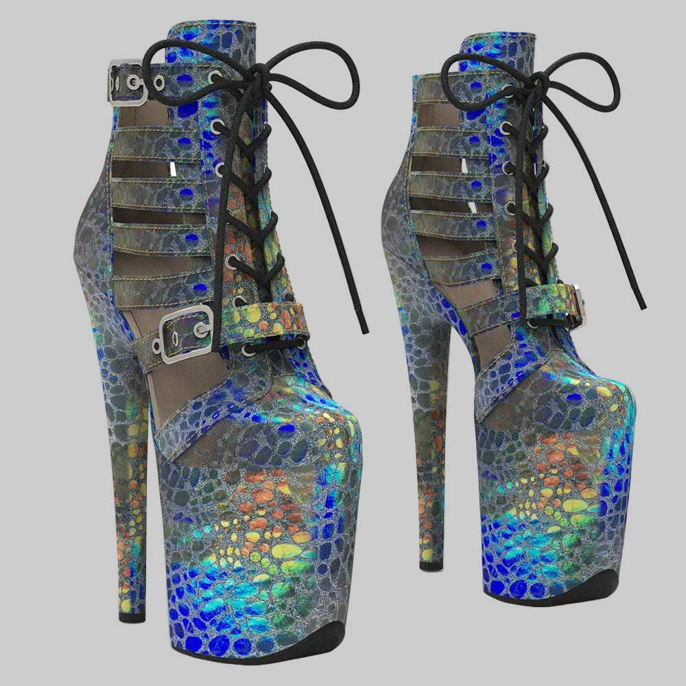 Holographic 8-Inch Platform Pole Dance Ankle Boots