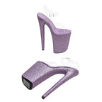 23cm Clear Platform Sandals - Glitter Slip-On Dance Heels