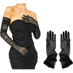 Sheer Black Opera Gloves | 53 cm