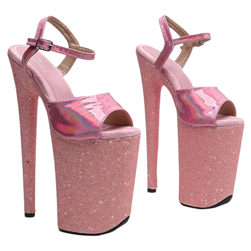 Holographic Platform Ankle Strap Heels - 9 Inch Glitter Pole Dance Sandals