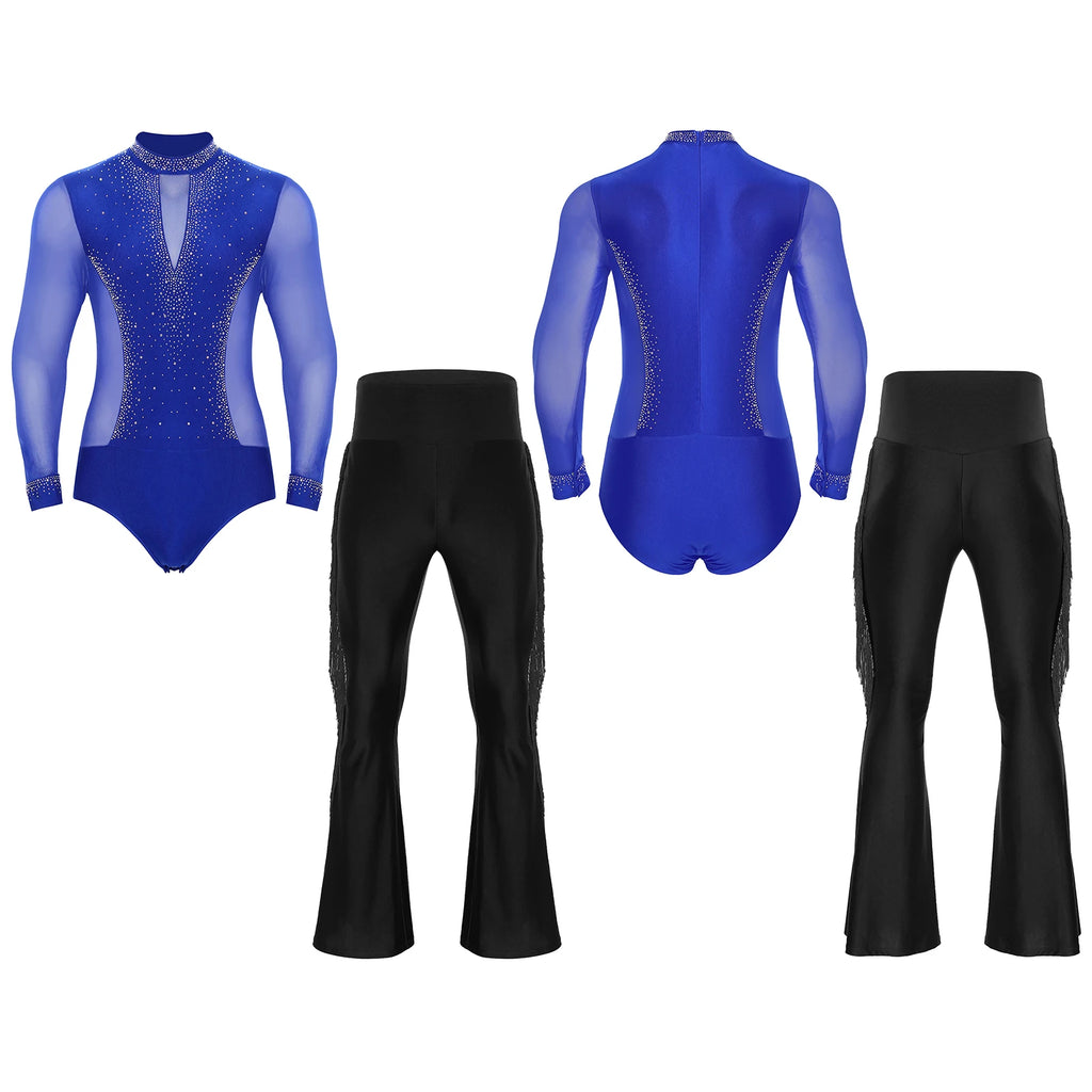 Men's Latin Dance Set | Rhinestone Bodysuit & Flared Pants