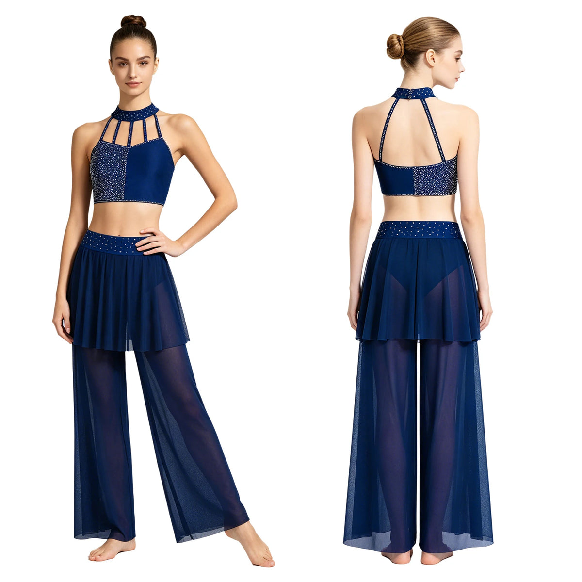 Rhinestone Crop Top & Sheer Pants Set | Lyrical Dance | Built-In Brief