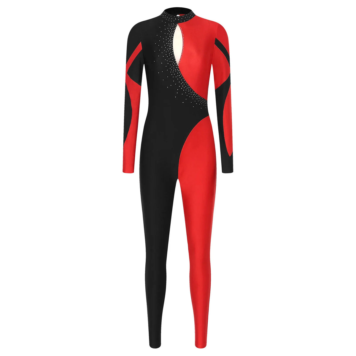 Rhinestone Jumpsuit | Color Block | Long Sleeve