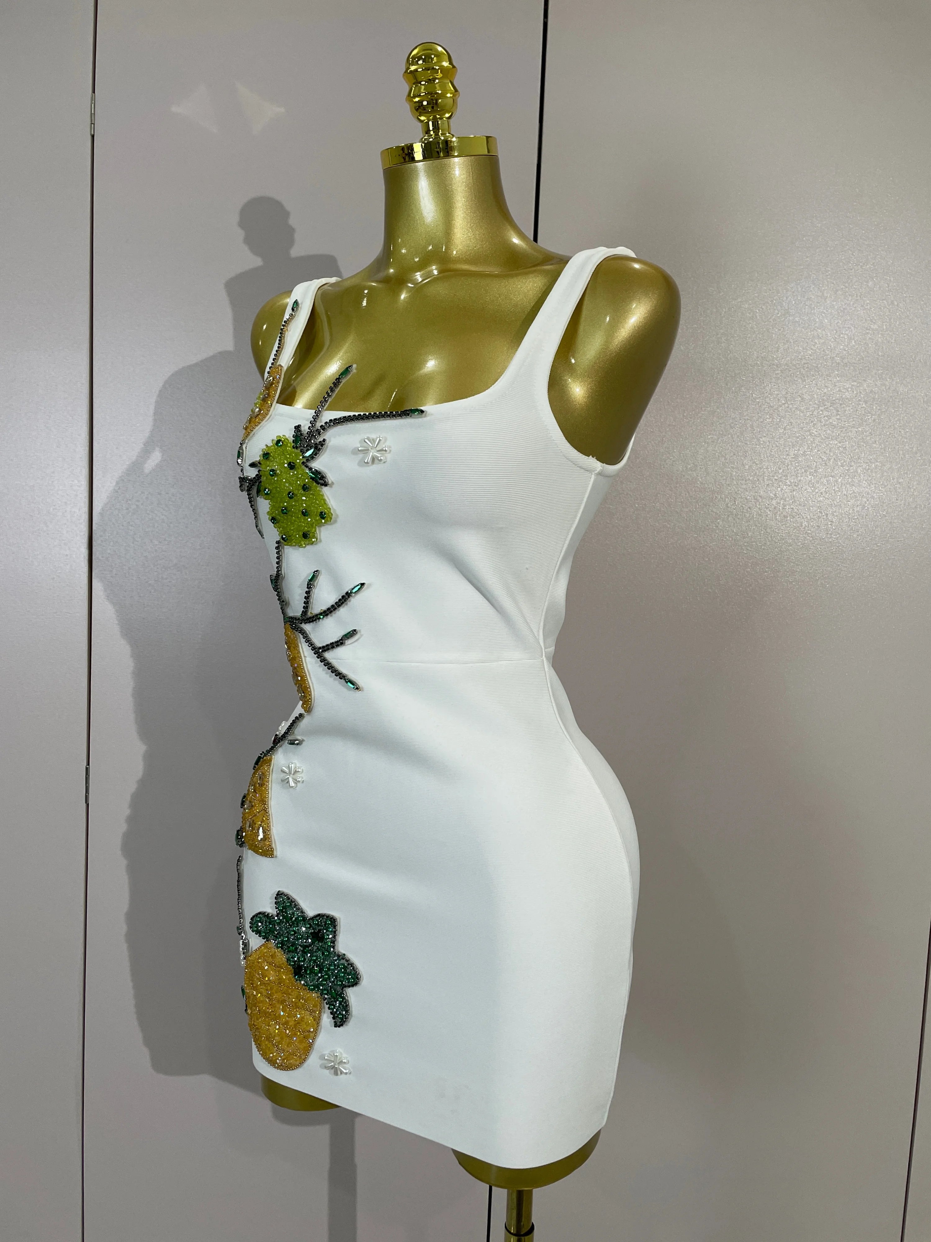 Pineapple Floral Beaded Bodycon Mini Dress | Square Neck | Stage