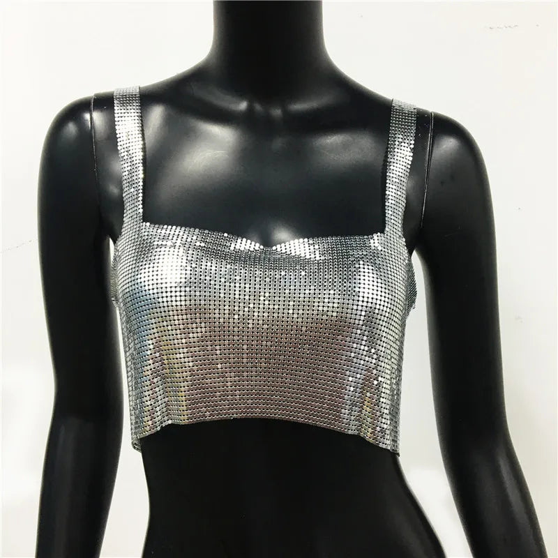 Sequin Backless Crop Tank Top