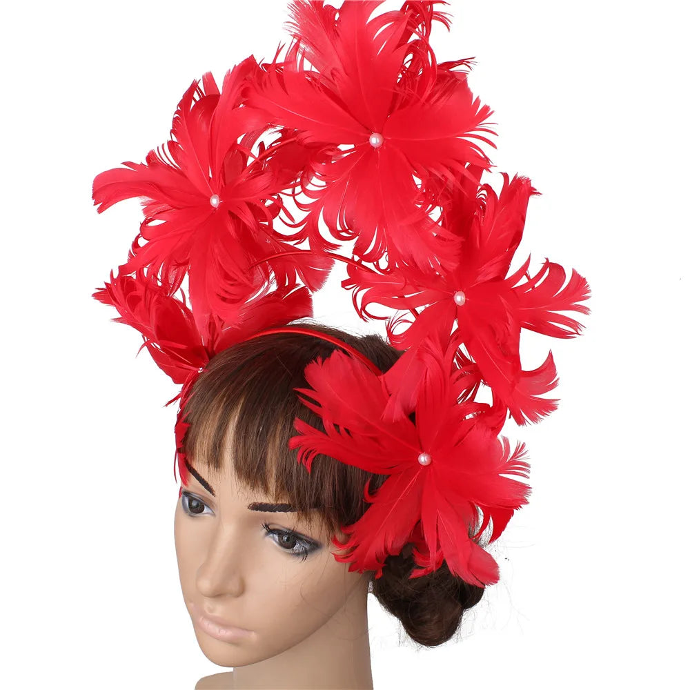 Feather Flower Headdress | Stage & Bridal Headpiece | 16 Colors